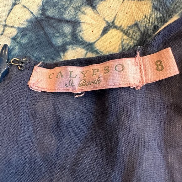 Calypso St Barth Dress Boho Bubble Skirt Mini Fit Flare Blue White Tie Dye Sz 8 - Picture 2 of 11